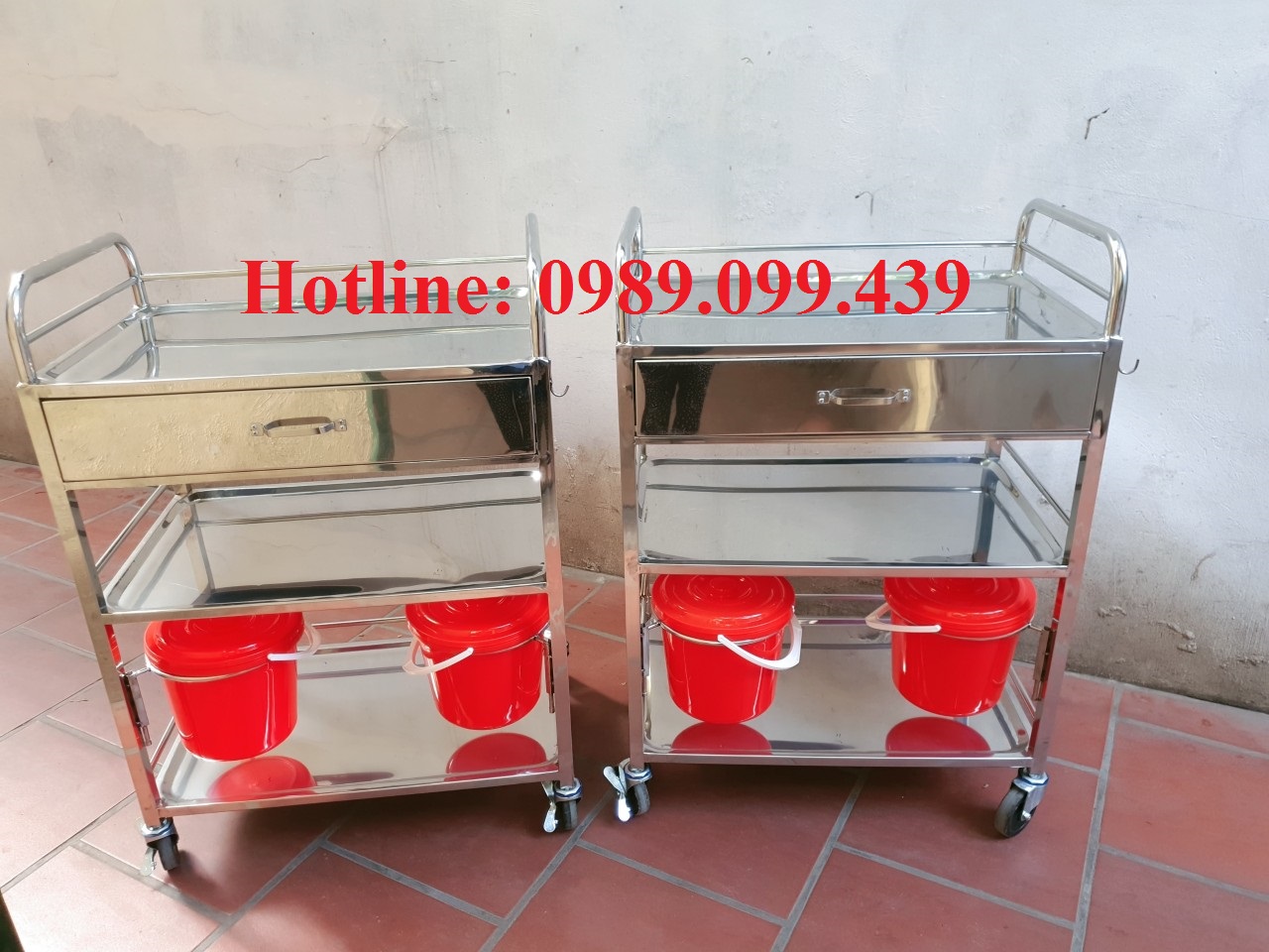 Xe tiêm 3 tầng có ngăn kéo inox-model:XS415